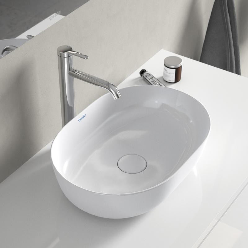 Duravit LUV 50 x 35 cm umývadlo na dosku bez prepadu, brúsená, s neuzatvárateľným keramickým ventilom, biele 0379500000