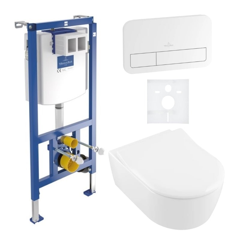 VILLEROY & BOCH Avento predstenový set modul ViConnect, WC misa DirectFlush, sedátko SoftClosing, tlačítko biele 5656RSR1SET1